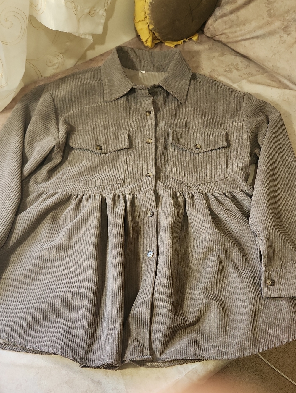 Women’s Casual Button-Front Corduroy Blouse In Taupe